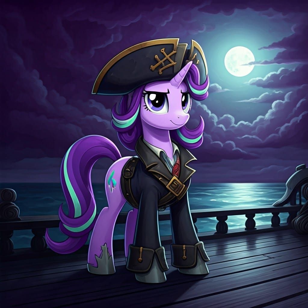 Time Mage Pirate Pony in Dramatic, High-Contrast Style