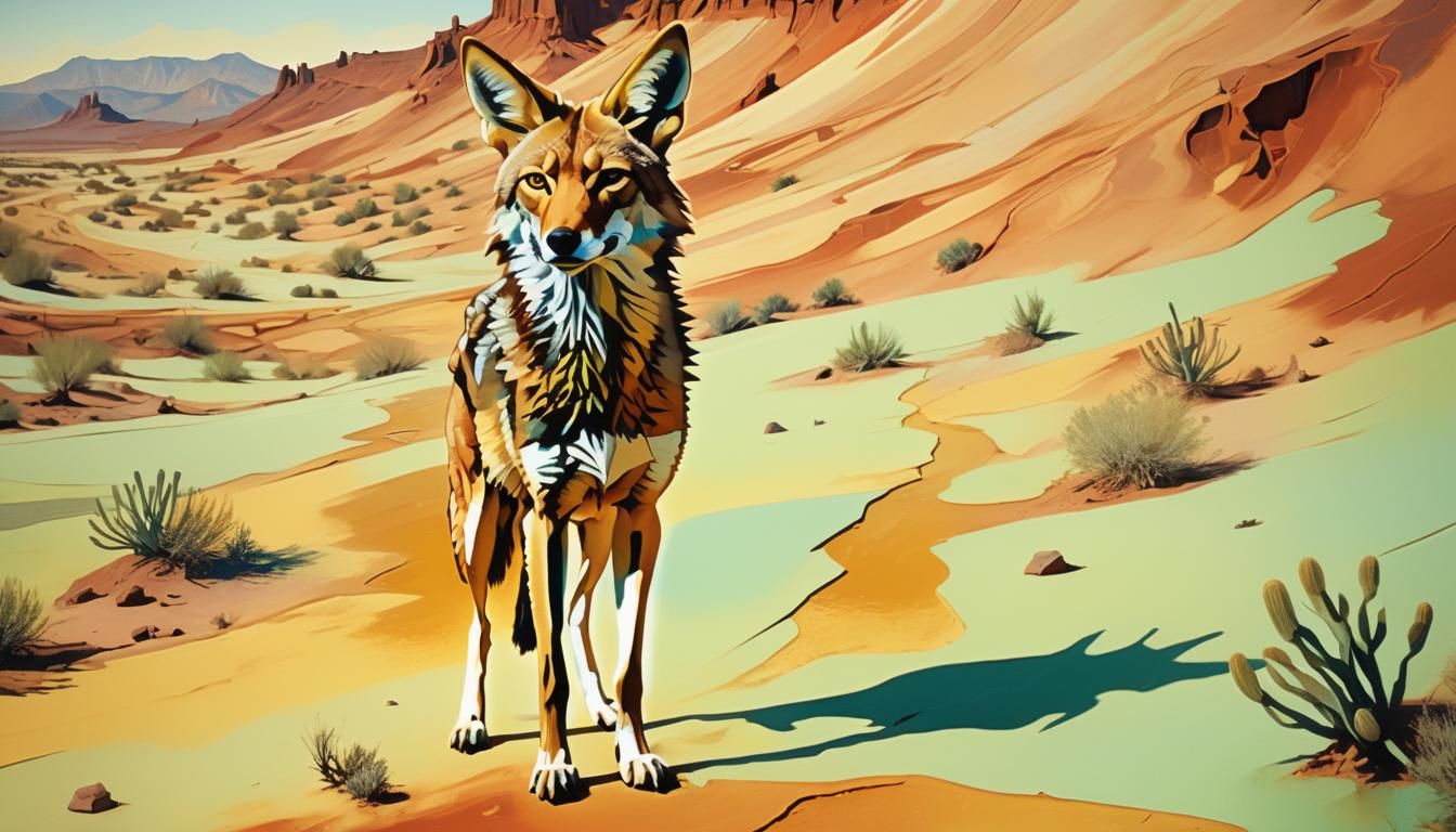 Coyote in Surreal Arizona Desert, Olschinsky Style