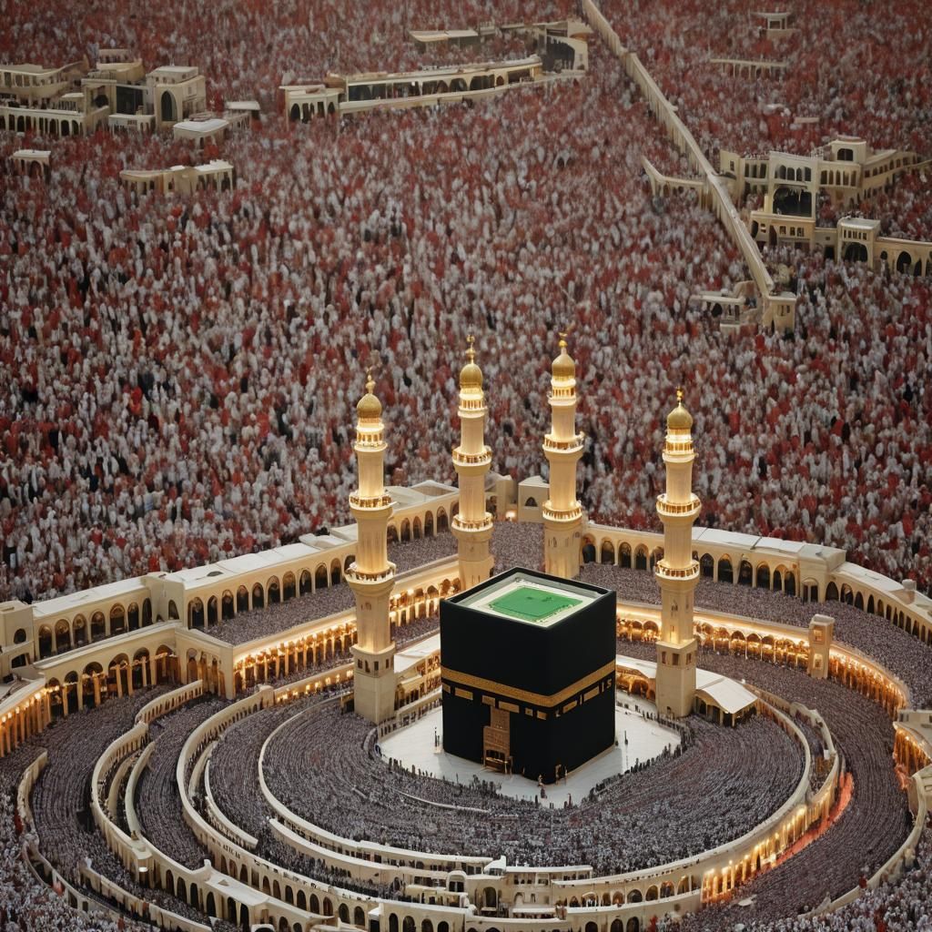 Abstract Masjid al-Haram Painting with Red Sky