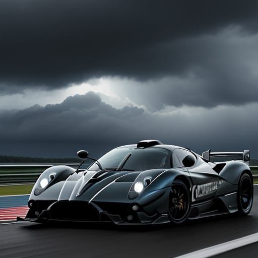 Pagani Zonda Races on Stormy Track - Cinematic Concept Art