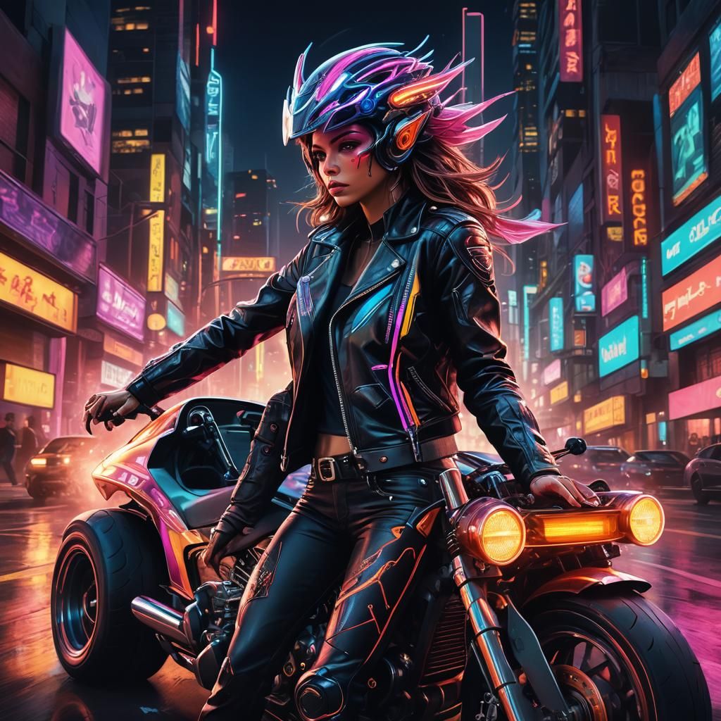 Fairy Driver in Neon City: Futuristic Concept Art