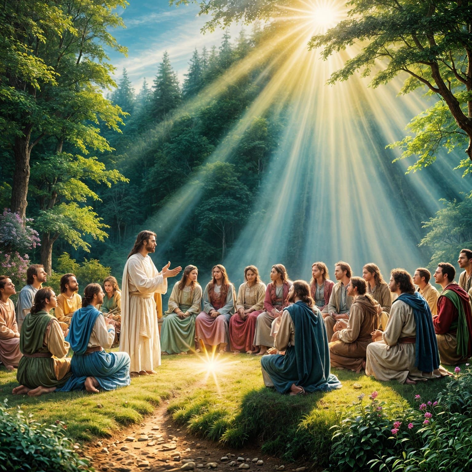 Jesus Preaching: Biblical Art with Luminous Details