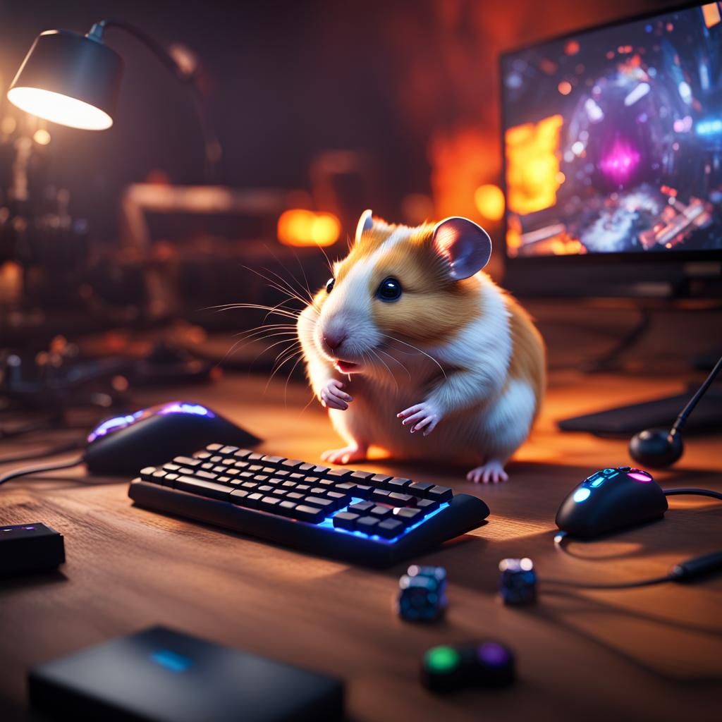 Hamster Gamer on Epic PC Setup: Detailed Digital Art