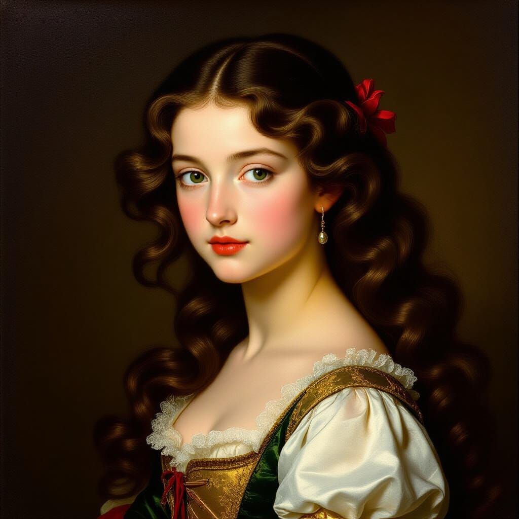 Baroque Princess Portrait With Wavy Brunette Hair