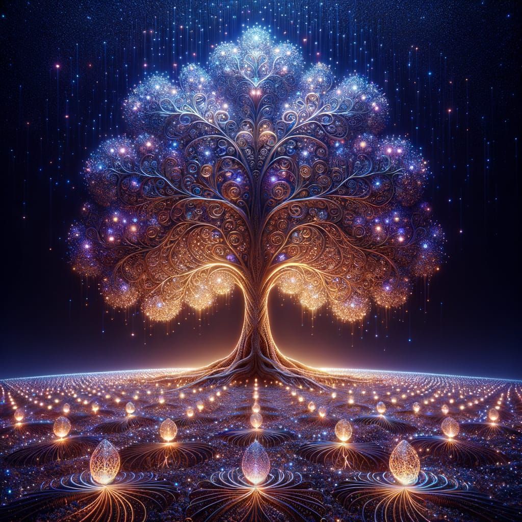 Glowing Filigree Tree of Life in Surreal Octane Render