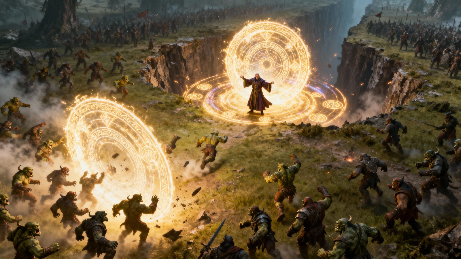 Mage Conjures Arcane Gates on Battlefield