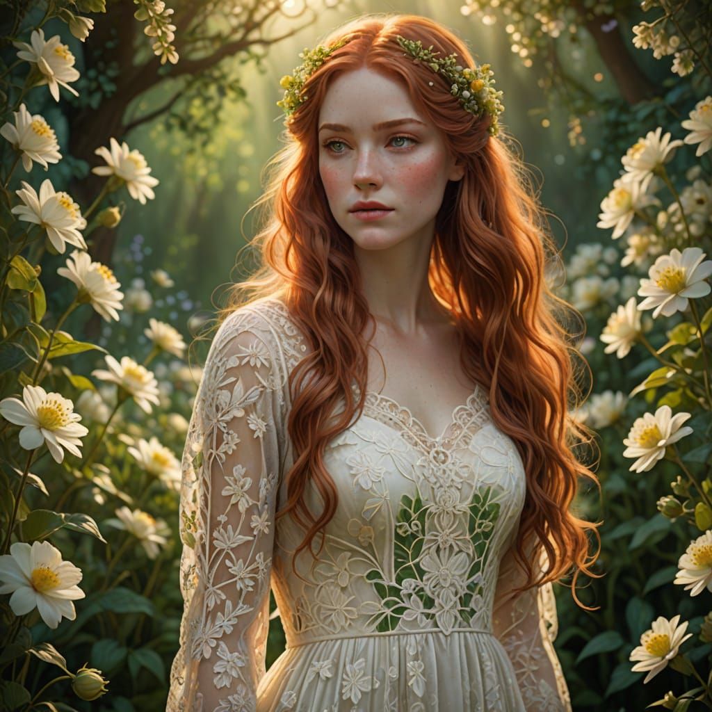 Ethereal Portrait of a Young Woman in White Lace