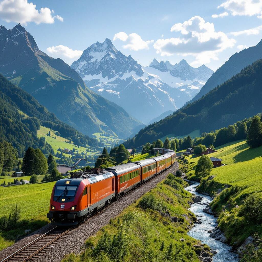 Majestic Train Journey Through Swiss Alps