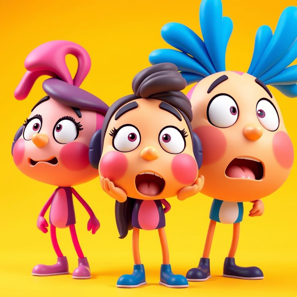 Vibrant Cartoon Characters in Whimsical 3D Style