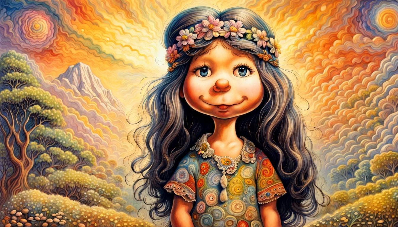 Peanuts Girl in Hippie Style, Josephine Wall Influence