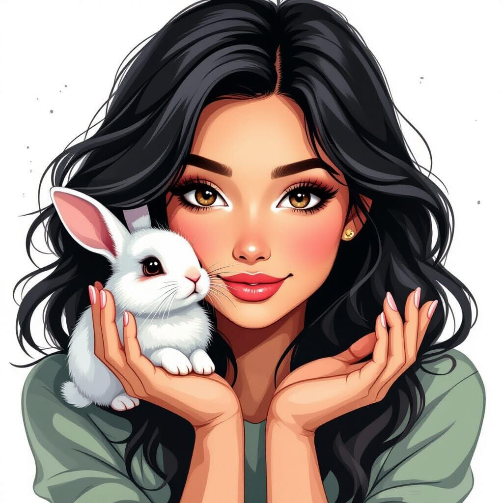 Woman and Rabbit in Airbrush Style