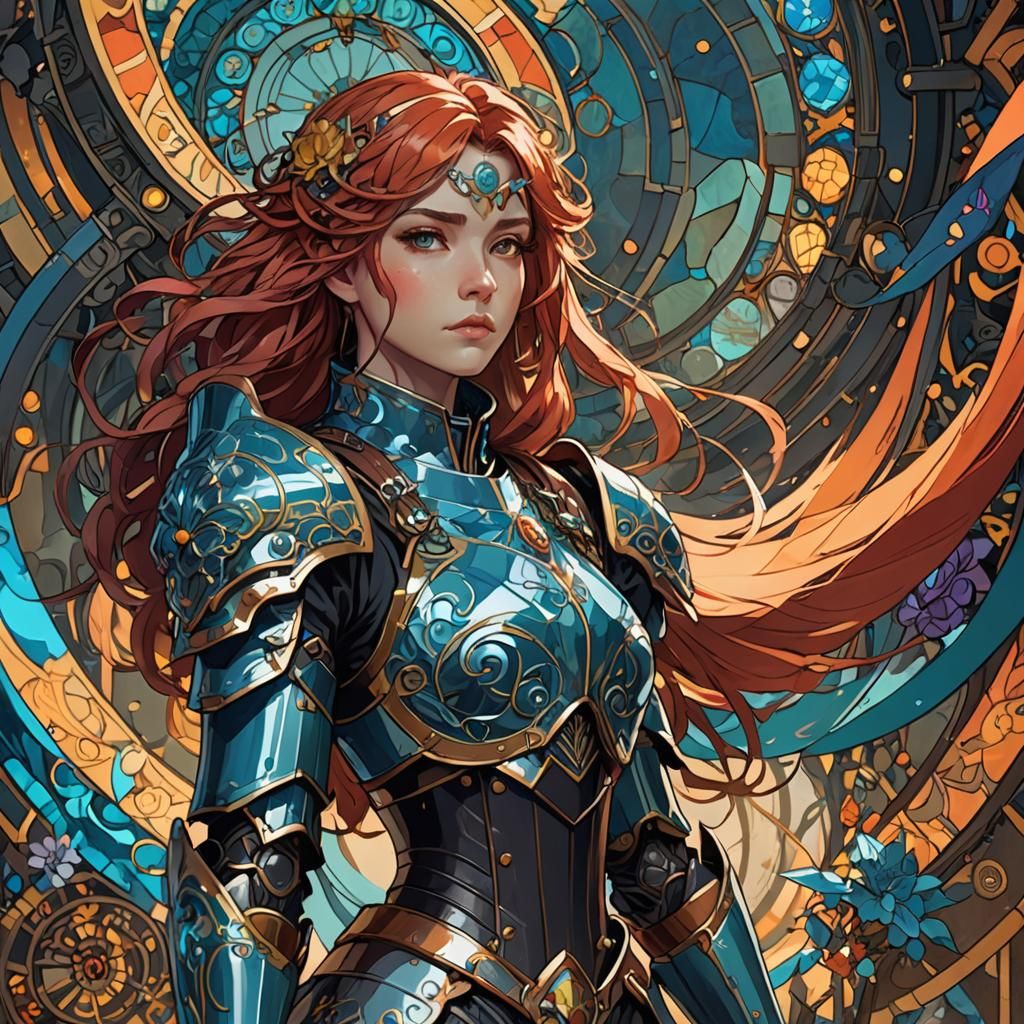 Anime Heroine Portrait in Art Nouveau Style