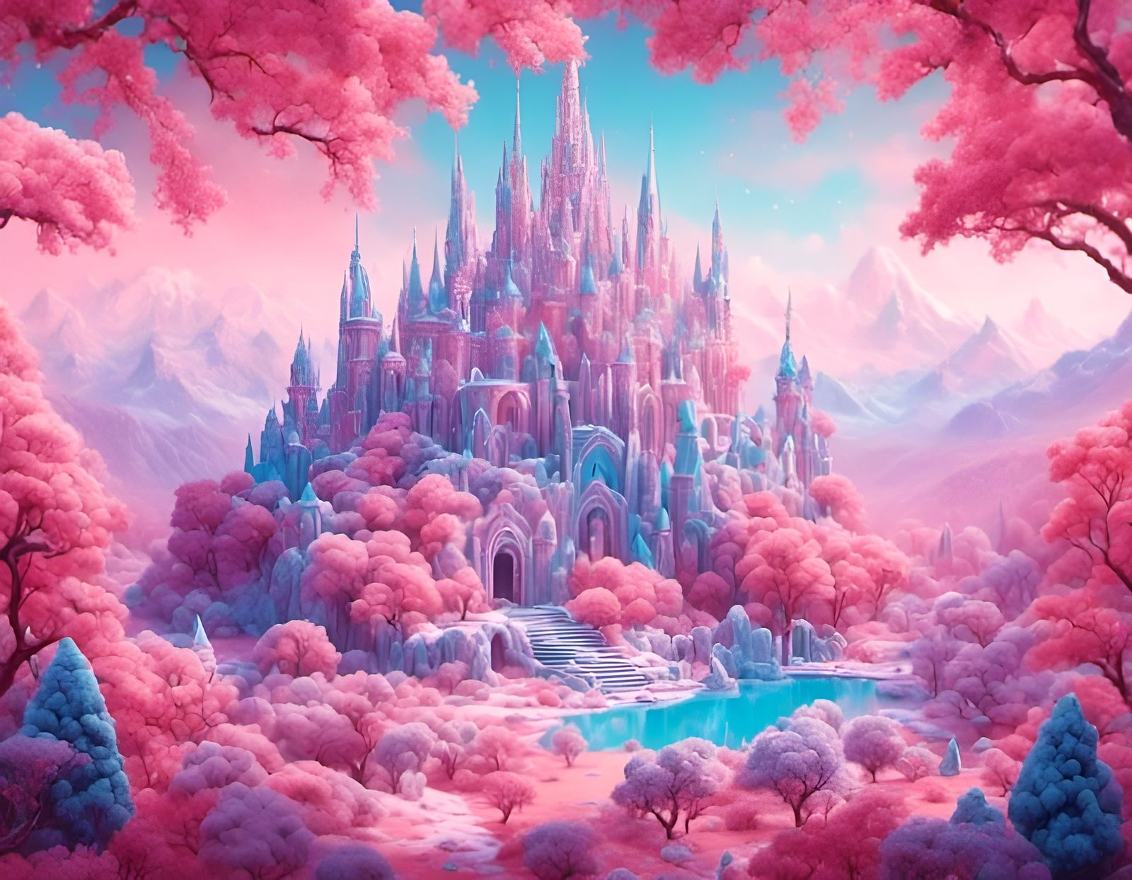 Pastel Dessert Kingdom with Snowy Landscape