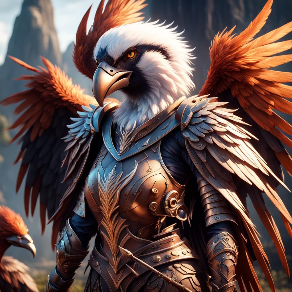 Armored Female Aarakocra in Detailed Matte Painting