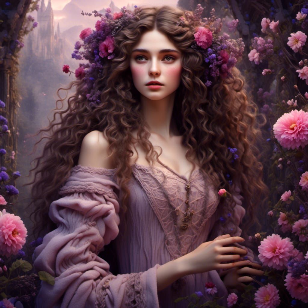 Beautiful Witch with Cottage in Fantasy Art Style