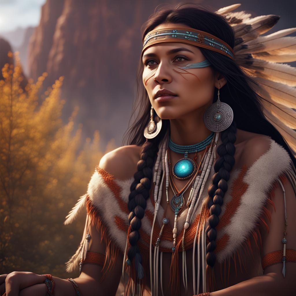 Native American Women in Sacred Ceremony: Matte Painting