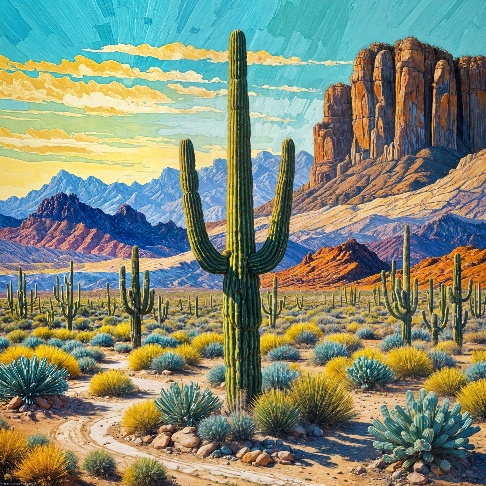 Ancient Saguaro Cactus in Desert Landscape