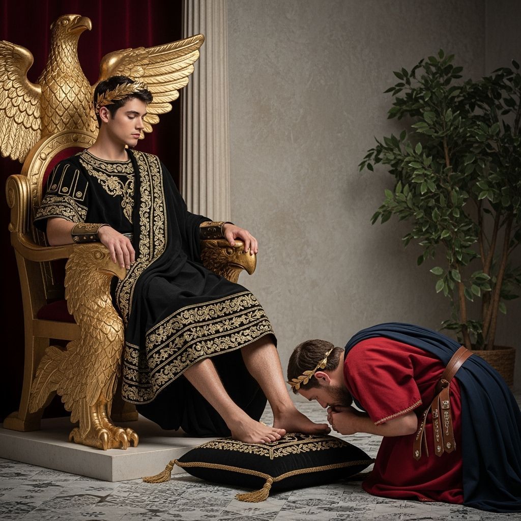 Young Roman Emperor on Eagle Throne, Professional Photograph...