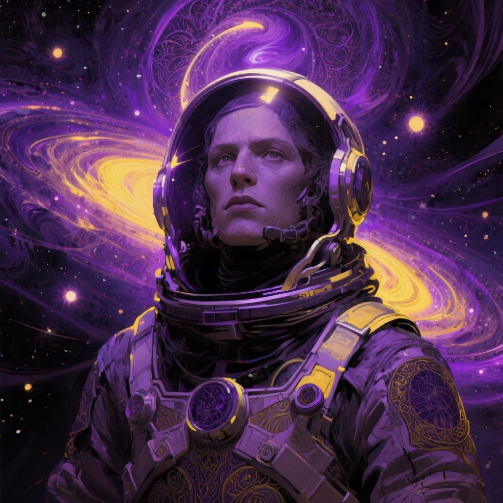 Astronaut Portrait Amidst Swirling Galaxies