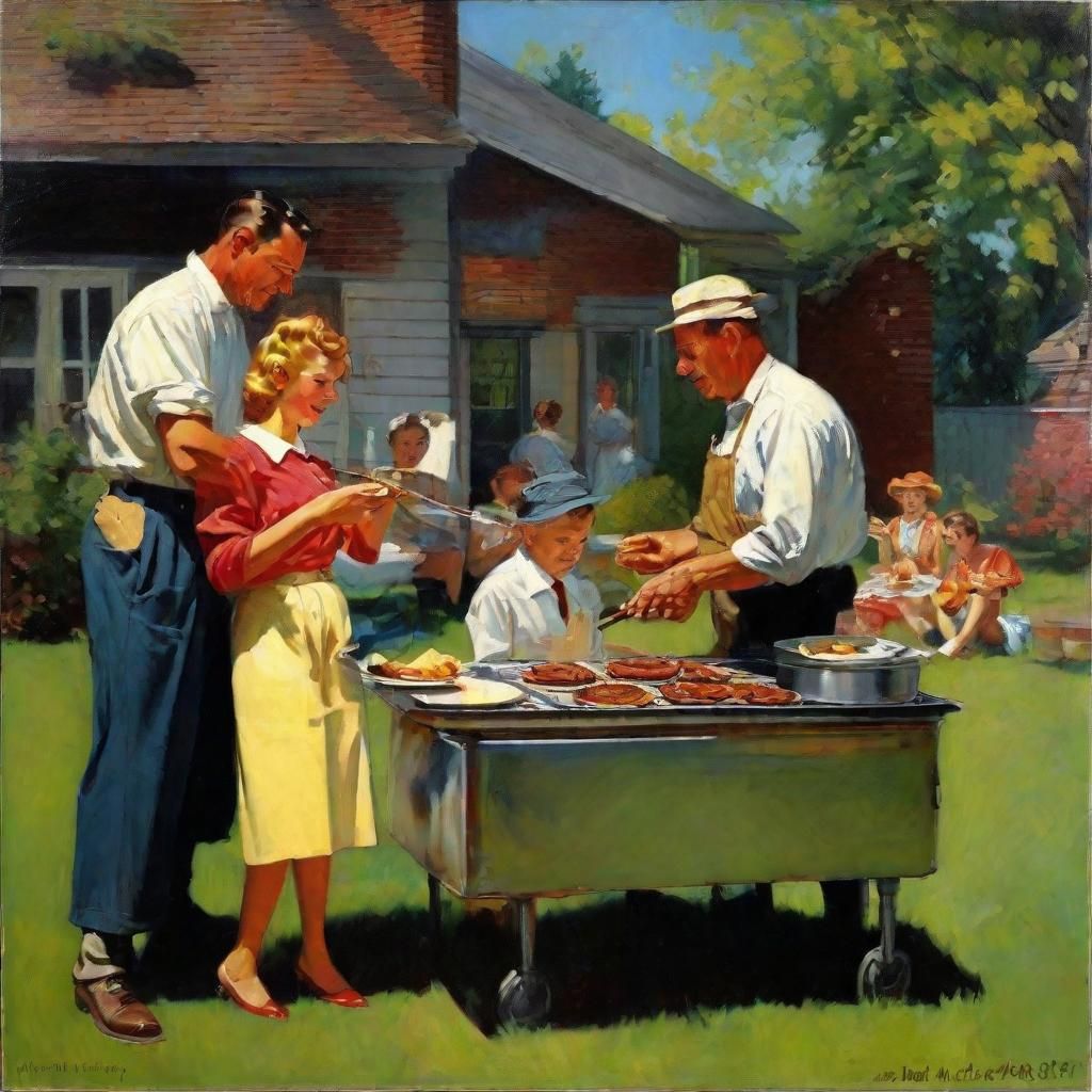 1950s Cookout Scene in Rockwell Style