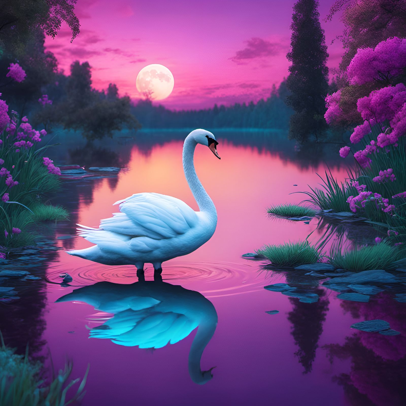 A beautiful swans floating on a lake