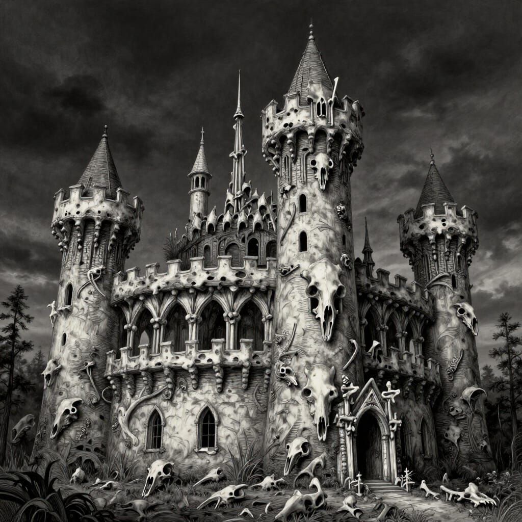 Macabre Bone Castle in Eerie Twilight