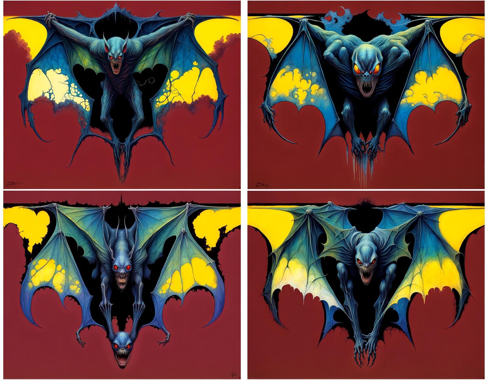 Colorful Symbiote Bat in Beksiński Style