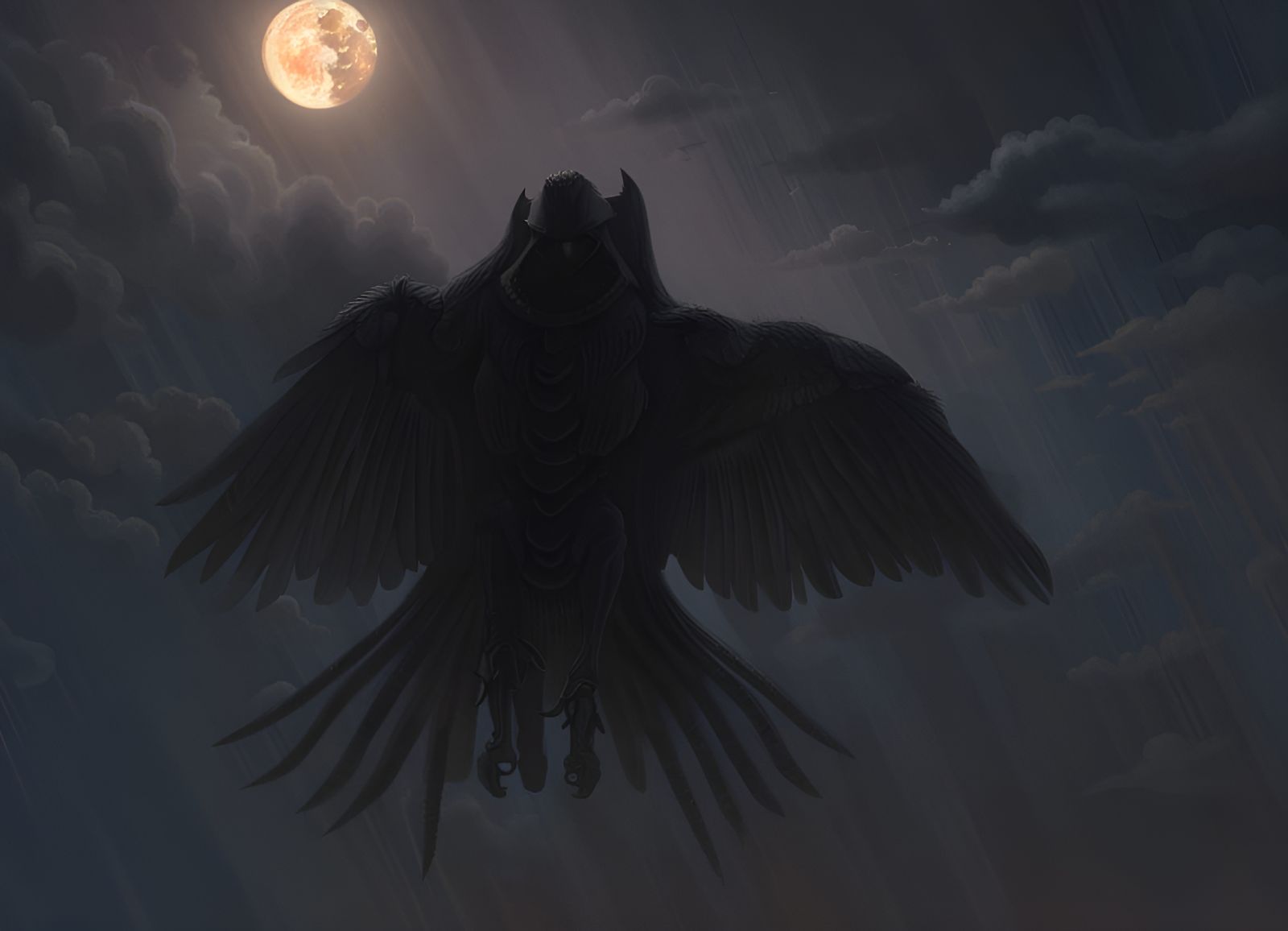 Eldritch Crows in Galactic Moonlight, Fantasy Art