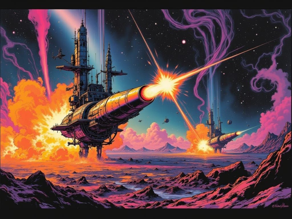 Epic Space Battle in Dark Sci-Fi Aesthetic
