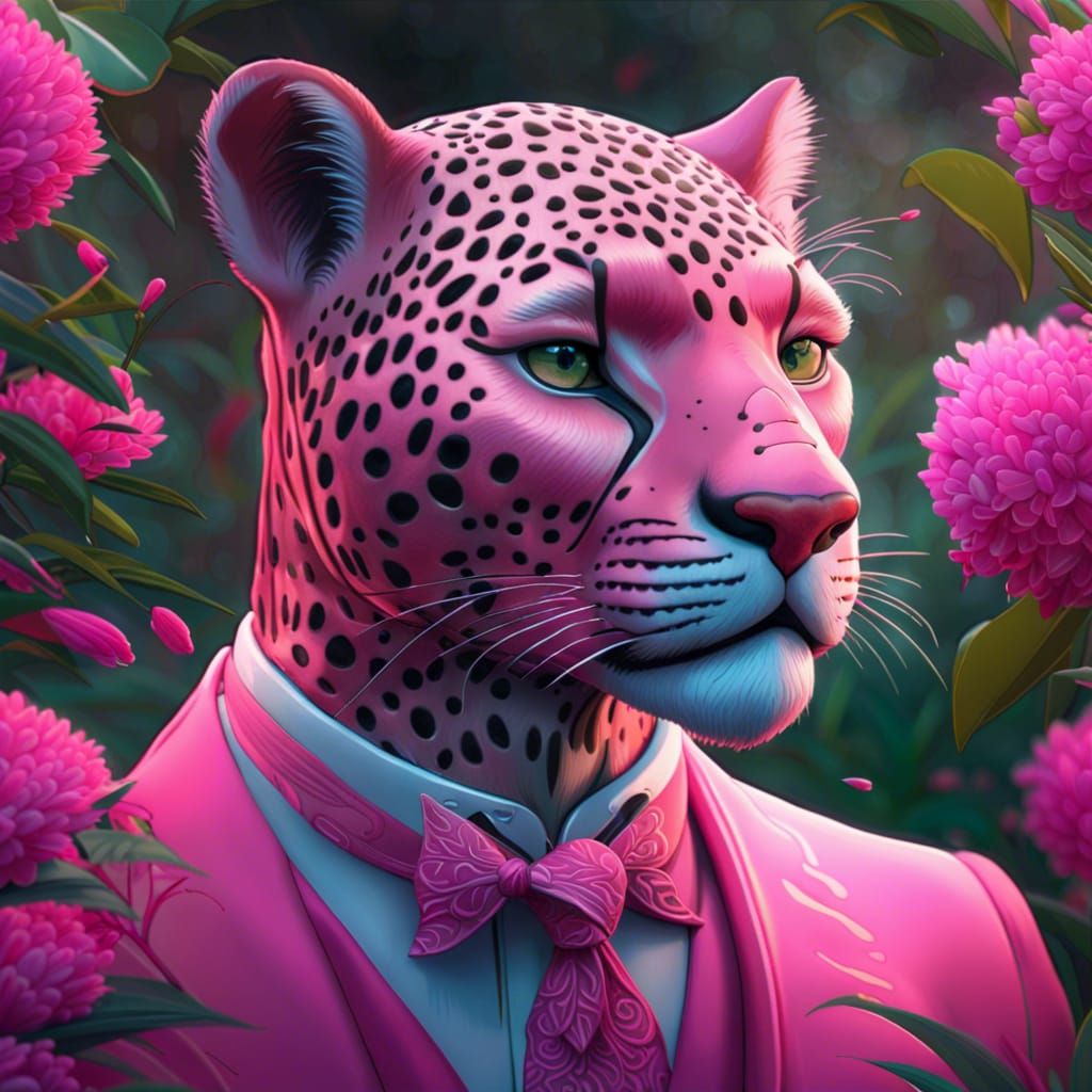 Real Pink panther, in an enchanted pink garden, Epic cinematic brilliant stunning intricate meticulously detailed dramat...