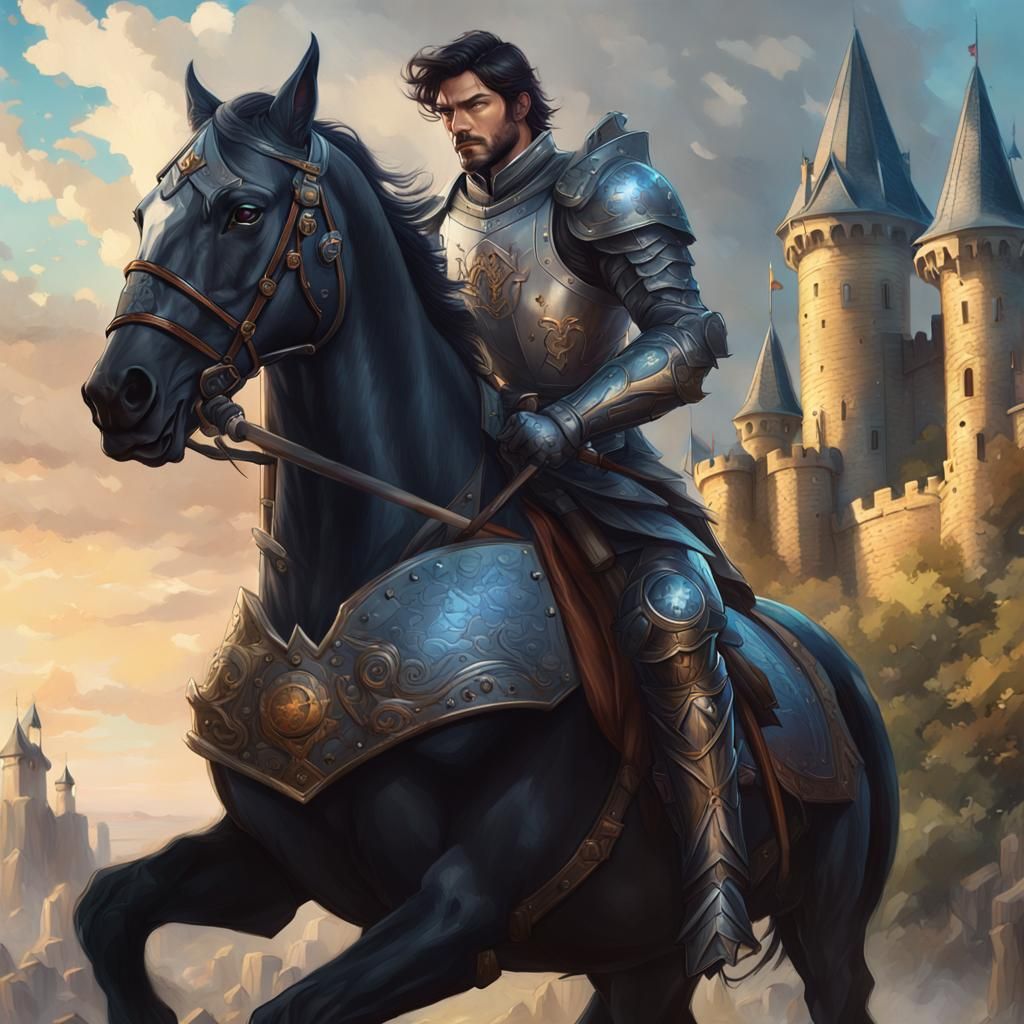Armored Knight on Horseback, Detailed Portrait