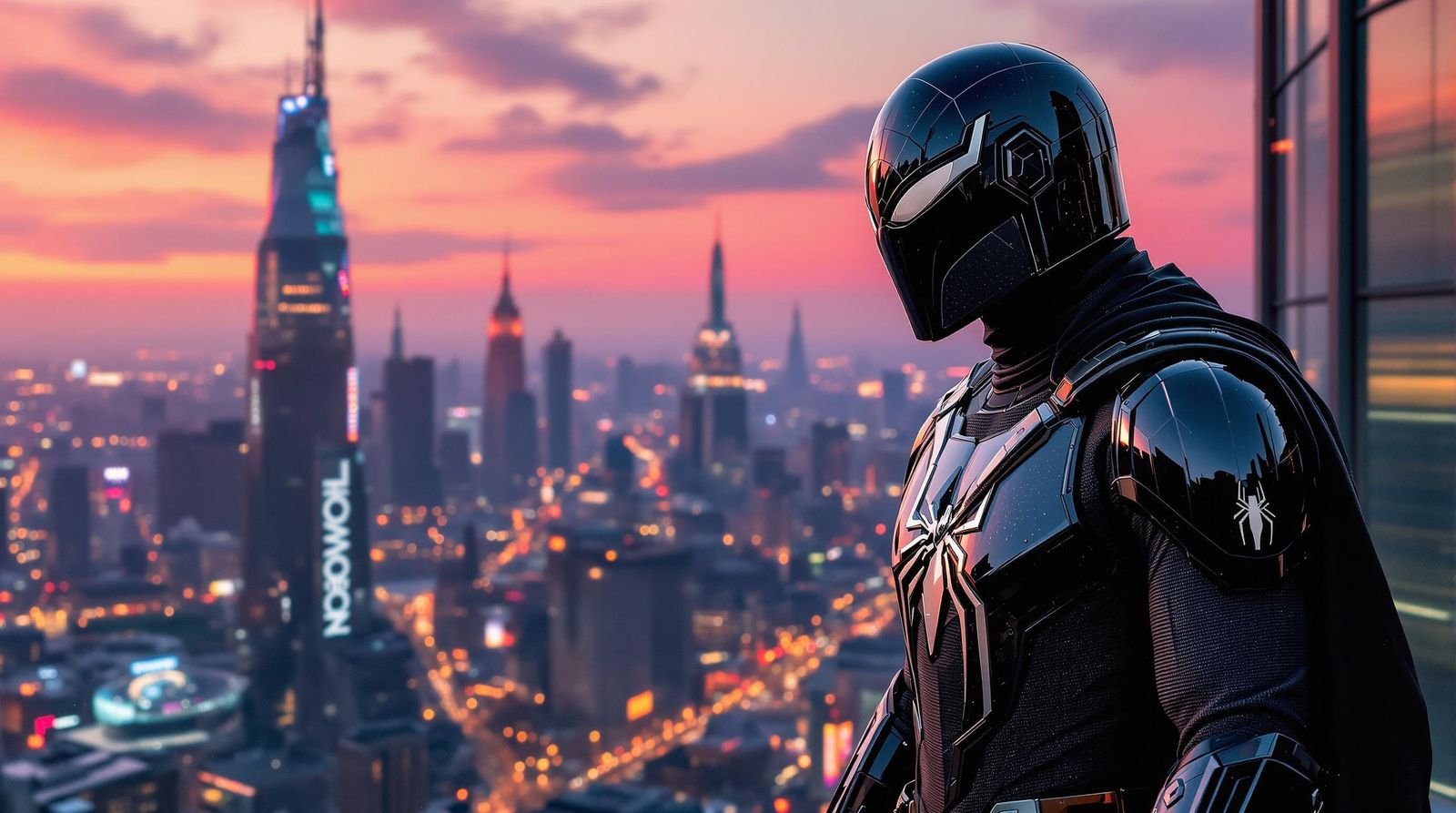 Cyborg Hero Stands Amidst Urban Jungle