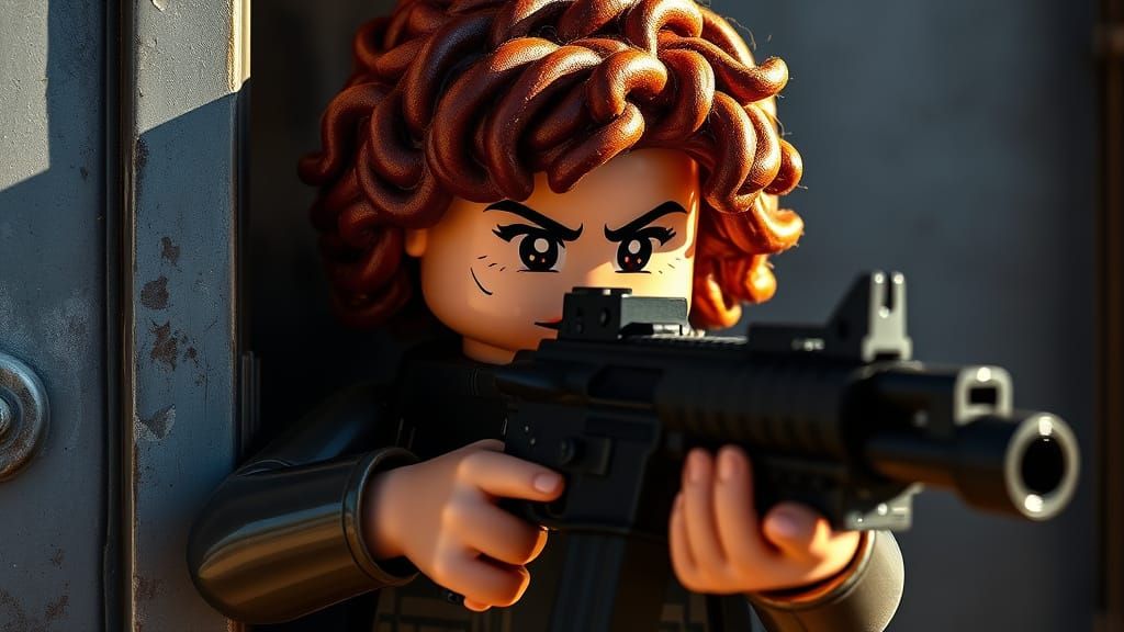LEGO SWAT Girl Aims Rifle with Determined Gaze