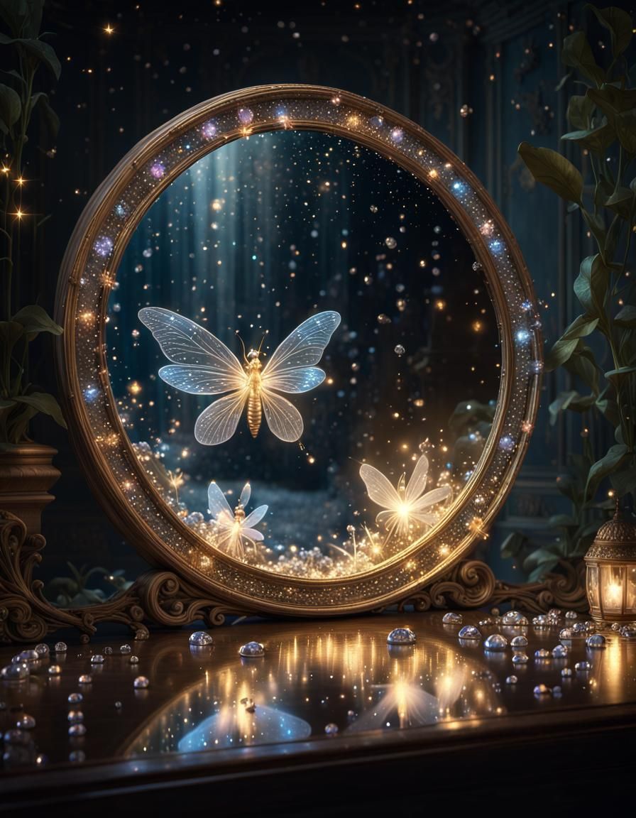 Crystallast Mirror with Fireflies in Chiaroscuro