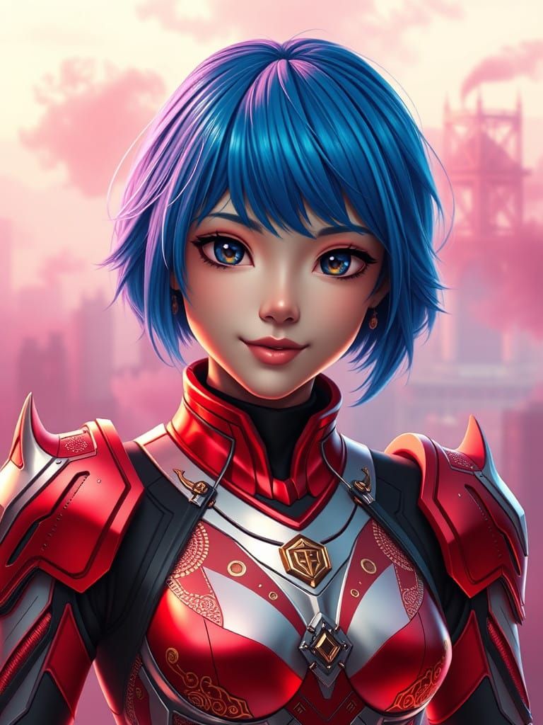 Glowing Power Armour Soldier in Anime-Inspired Art Nuovo Sty...