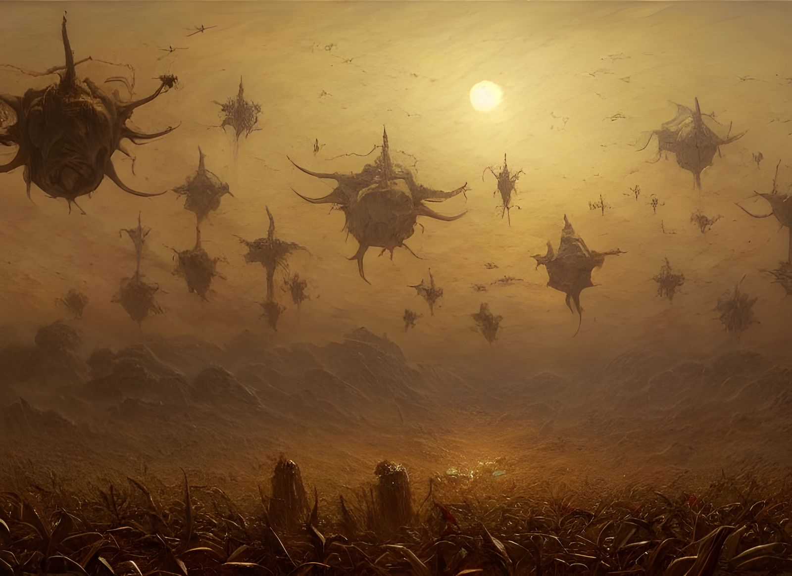 Alien Harvesters Descend on Cornfields: Dark Fantasy Concept...
