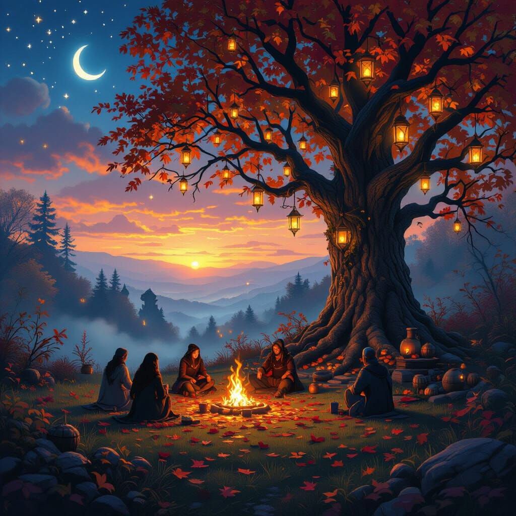 Hollow's Eve Glade at Sunset in Fantasy Concept Art Style