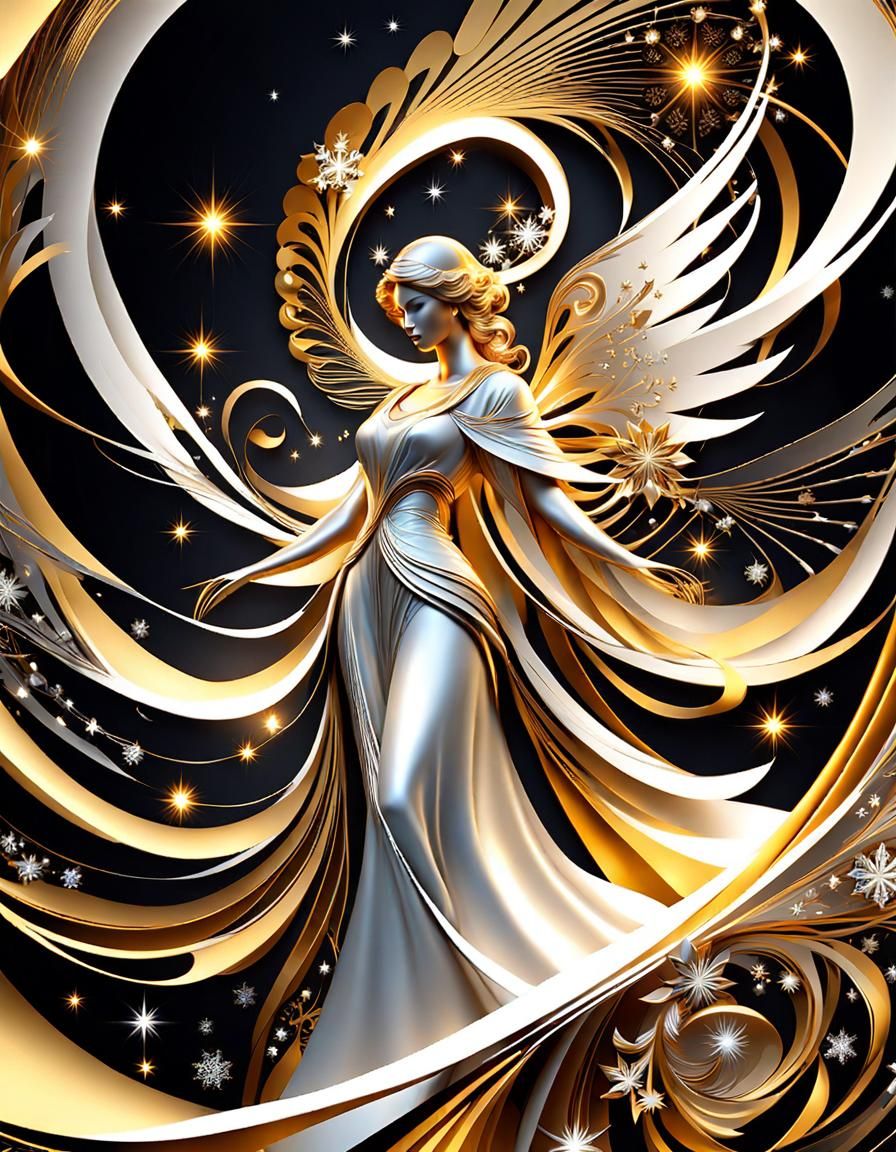 Heavenly Angel in Silver and Gold: Christmas Scene
