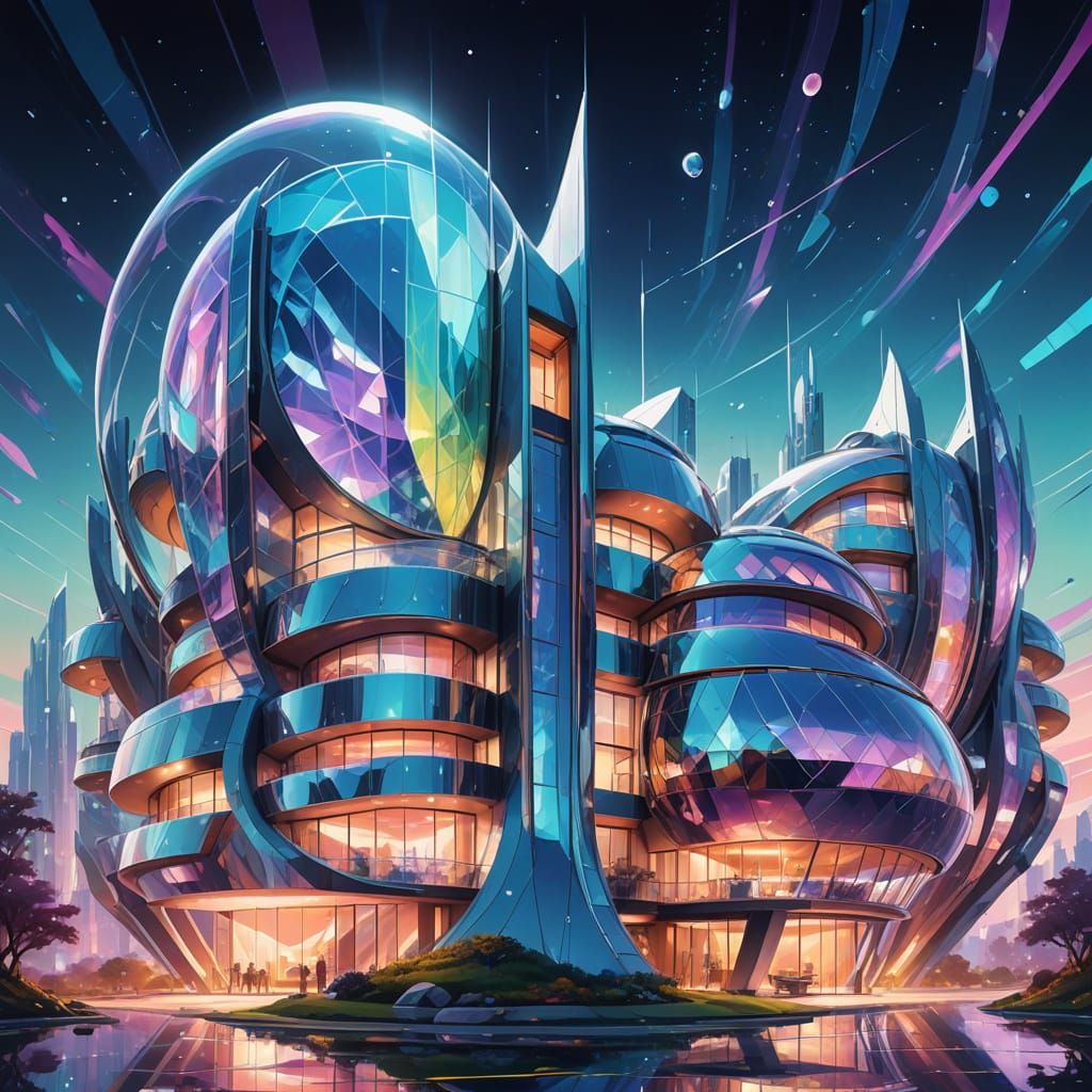 Crystal Dome in Vibrant Futuristic Cityscape