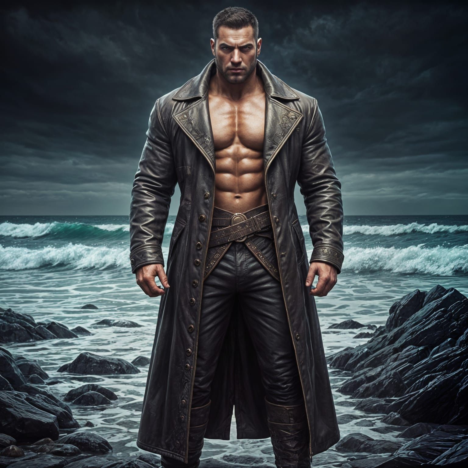 Muscle Man in Shark Coat, Fantasy Art