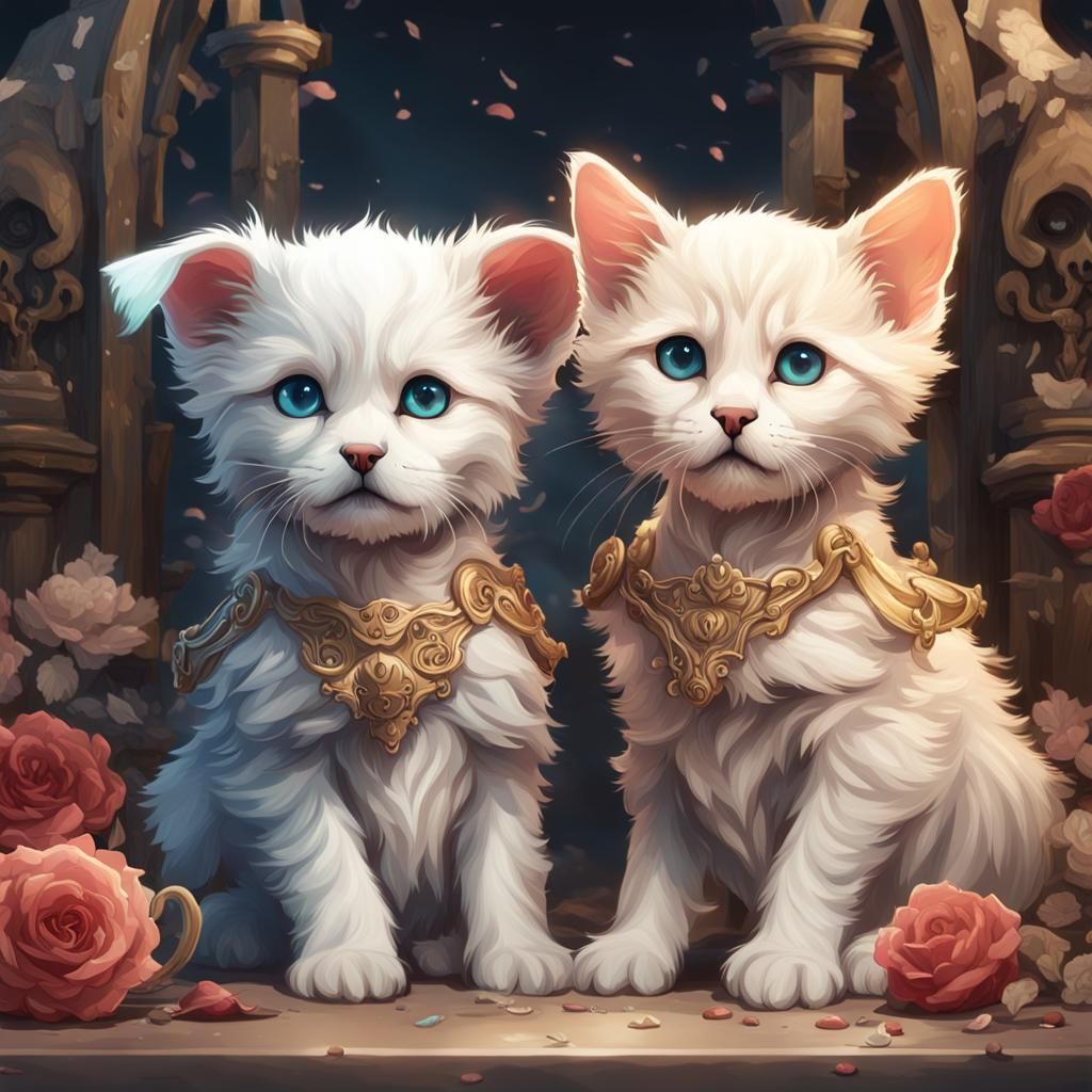 Angel Puppy and Kitten Skeletons: Hyperdetailed Portrait