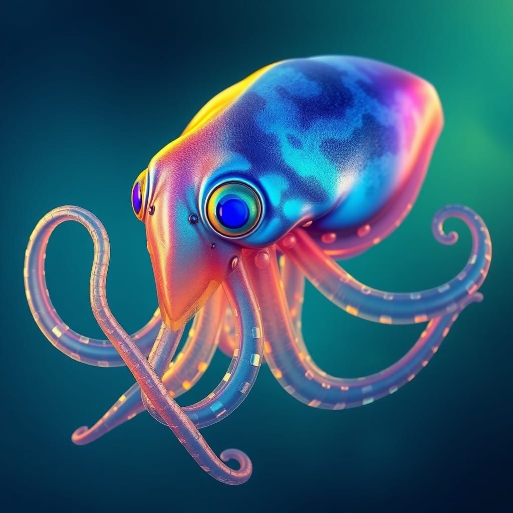 Iridescent Cuttlefish in a Mystical Underwater Realm