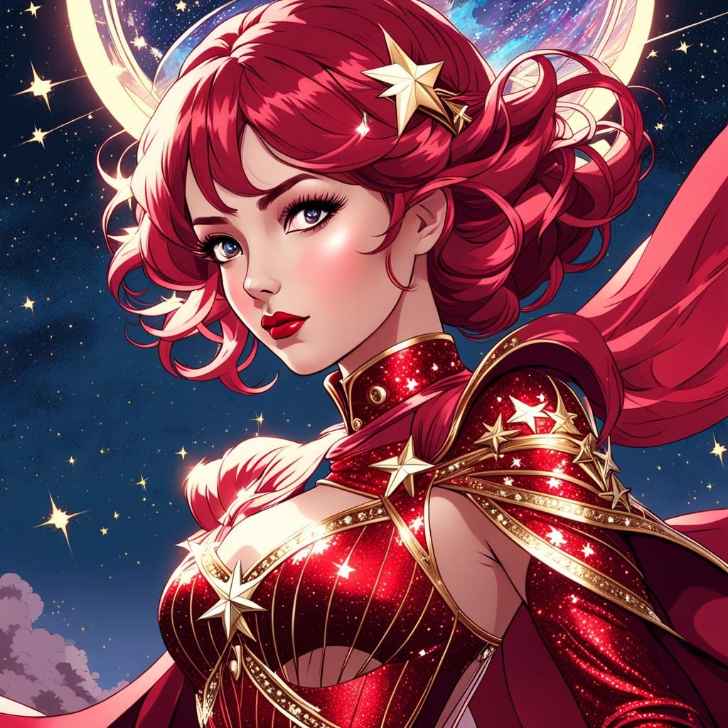 Elegant Woman in Crimson Costume: Hyperdetailed Portrait