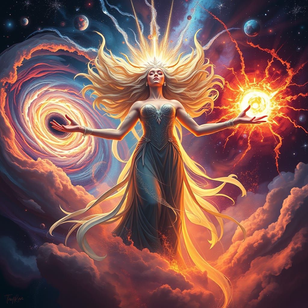 Cosmic Goddess Creating Black Holes Amidst Exploding Magneta...