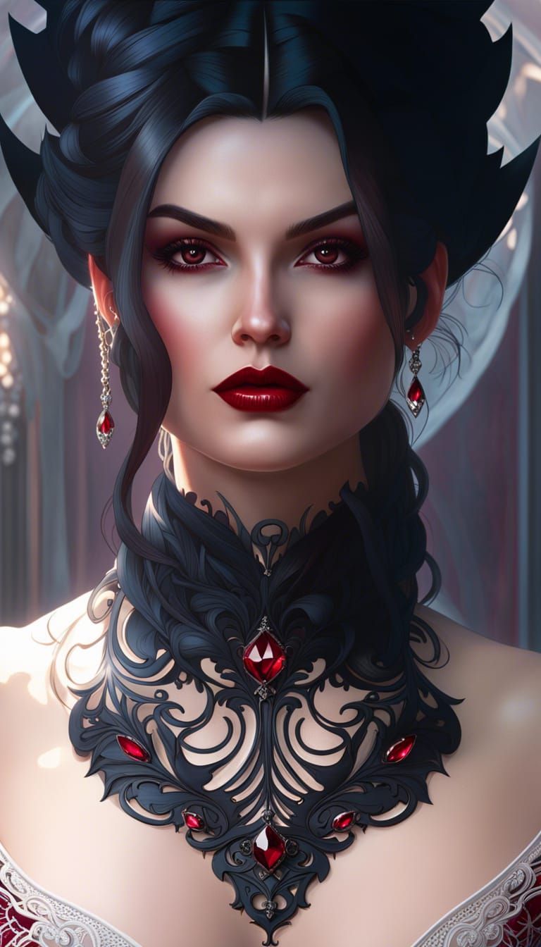 Hyperrealistic Vampire Woman Portrait in Dramatic Lighting