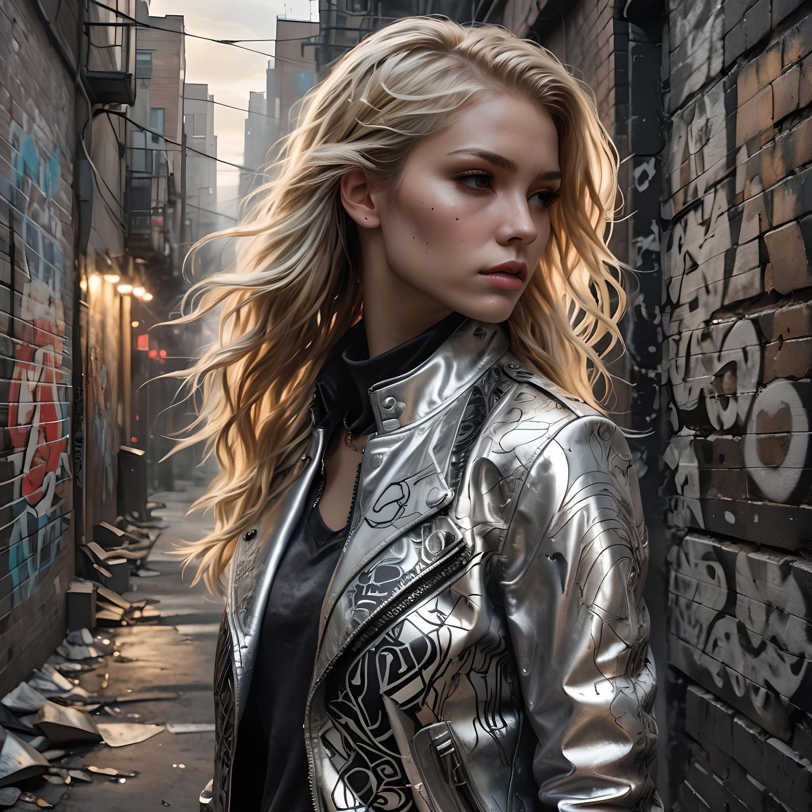 Detailed Portrait of a Blond Woman Destroying Barriers