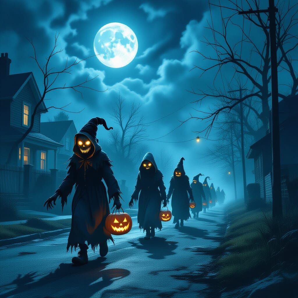 Nightmarish Trick-or-Treaters in Dark Fantasy Style