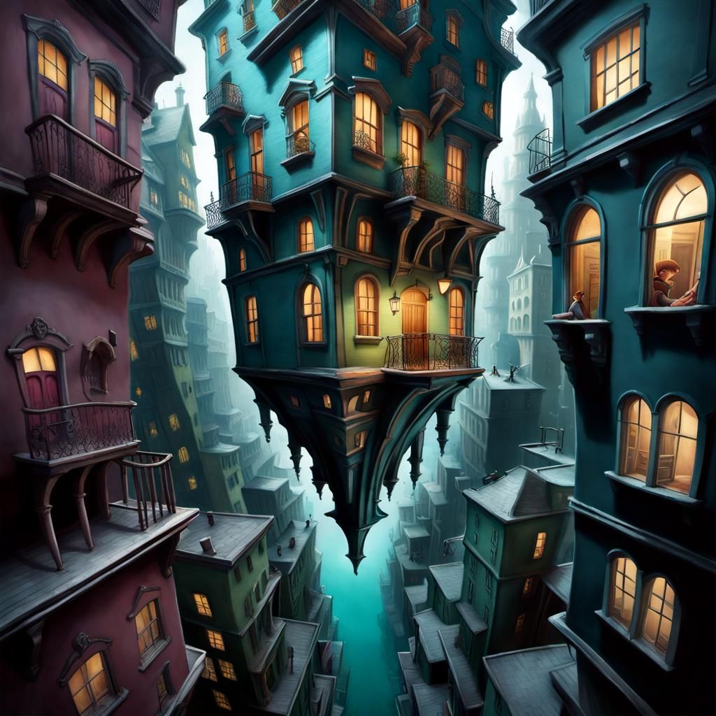 Whimsical Upside Down Victorian Cityscape