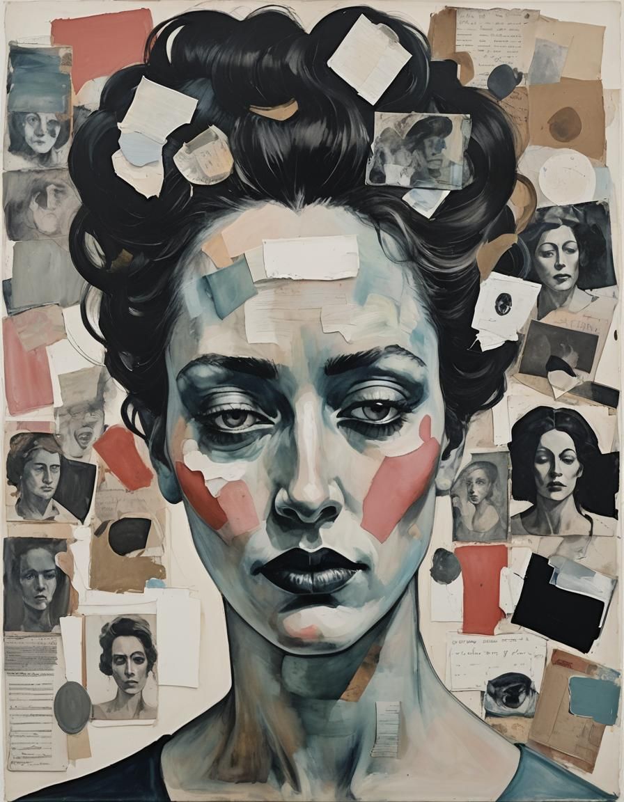 Eccentric Collage of a Tired Woman