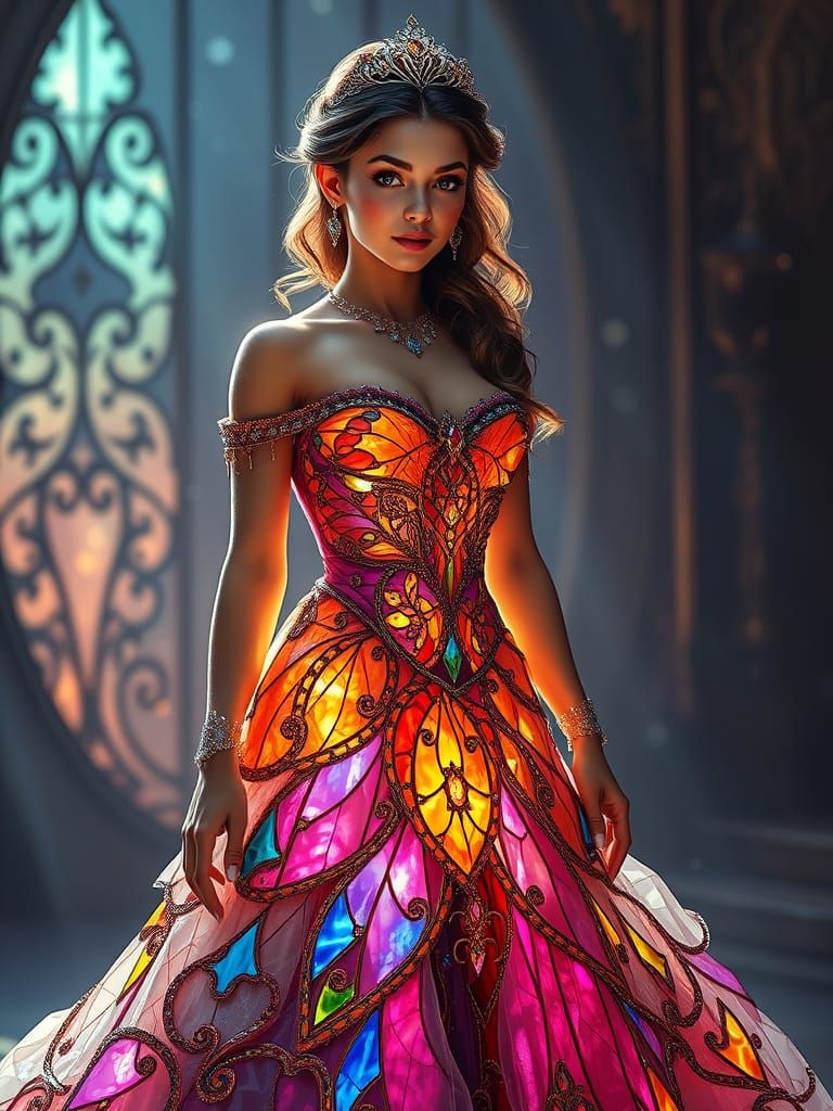 Disney Princess Elaa in Sparkling Stained Glass Gown
